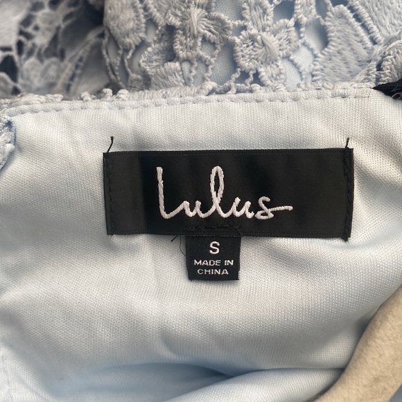 Lulu's Lace Crochet Eyelet Ruffle Hem Mermaid Blue Cocktail Midi Dress Gown - Picture 9 of 10